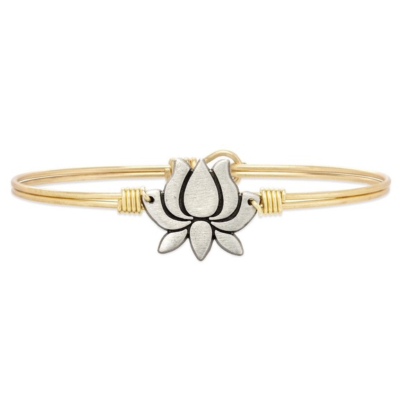 Luca + Danni Lotus Flower Bangle Bracelet Mixed Metal Silver and Brass - Picture 1 of 12